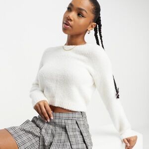 Hollister Cream Fuzzy Crewneck Sweater